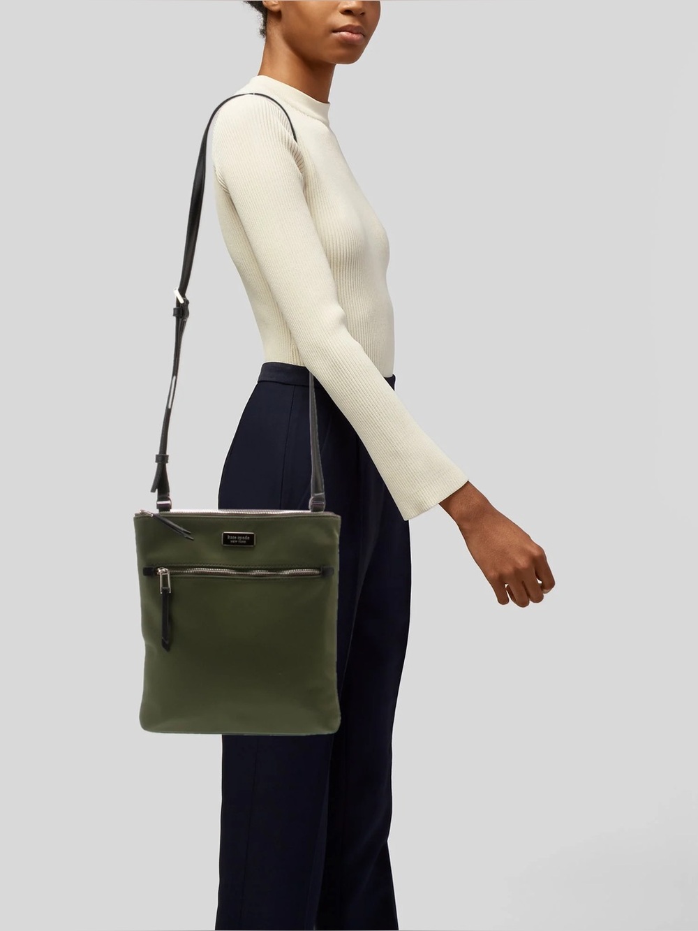 Kate Spade Dawn Crossbody in Olive Green Canvas with Black Leather Trim